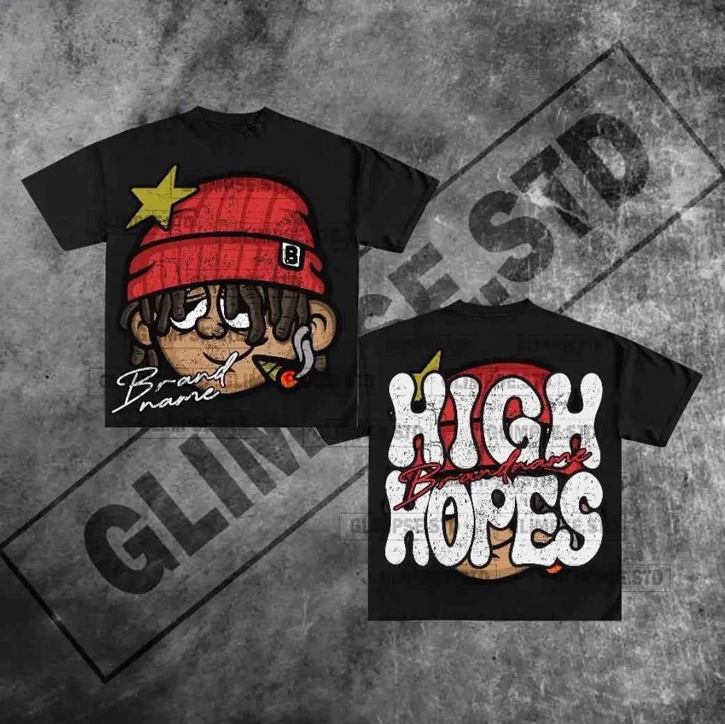 Hellstar Style Vintage Hip Hop Grafik Oversized Streetwear Baumwoll-T-Shirt