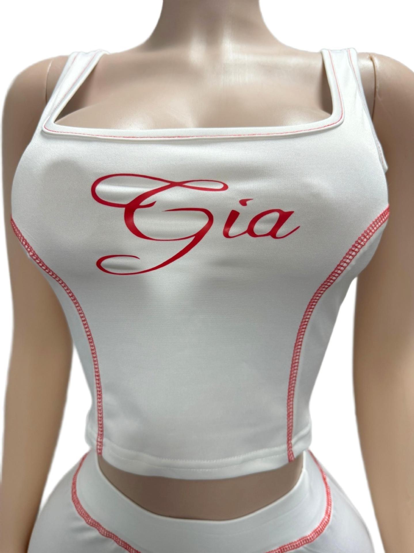I.AM.GIA Contrast Piping Letter Print Square Neck Tank Short 2 Piece Set