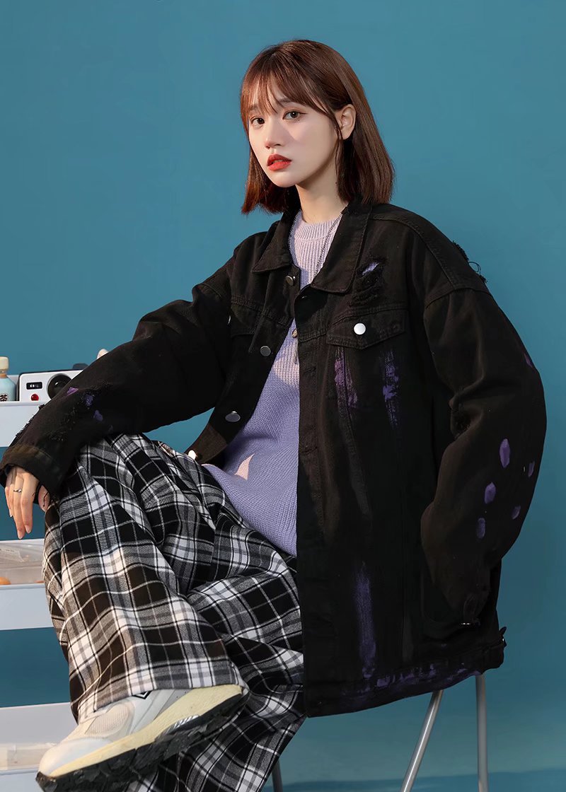 Y2K Vintage Washed Spliced Denim Zip‑Up Jacket Streetwear Unisex