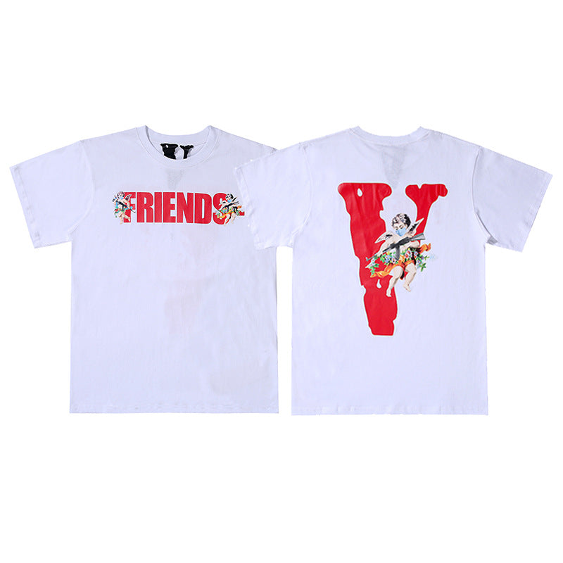 Vlone Big V Letter Graphic Print Short Sleeve Tee Streetwear Unisex