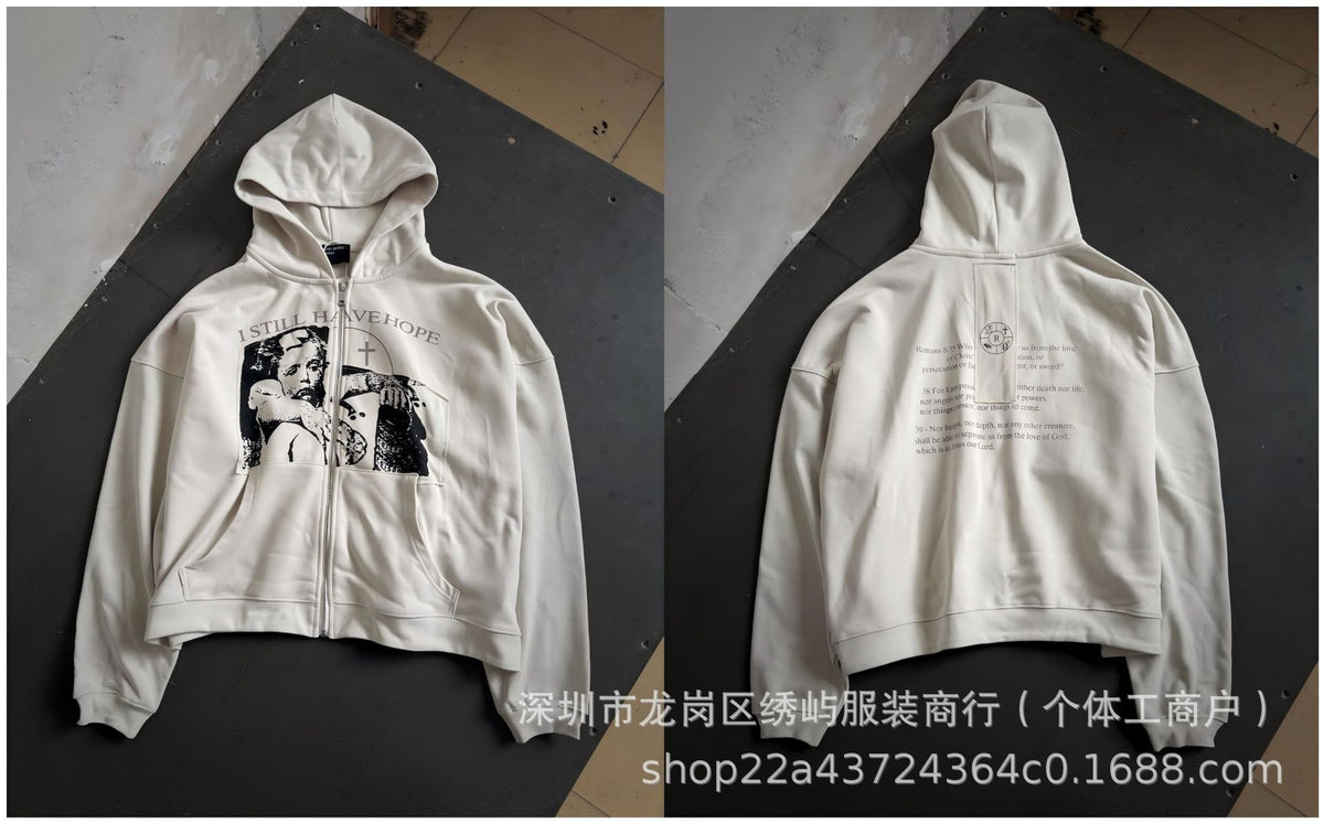 ERD Distressed Photo Letter Print Hoodie Vintage Cotton Pullover