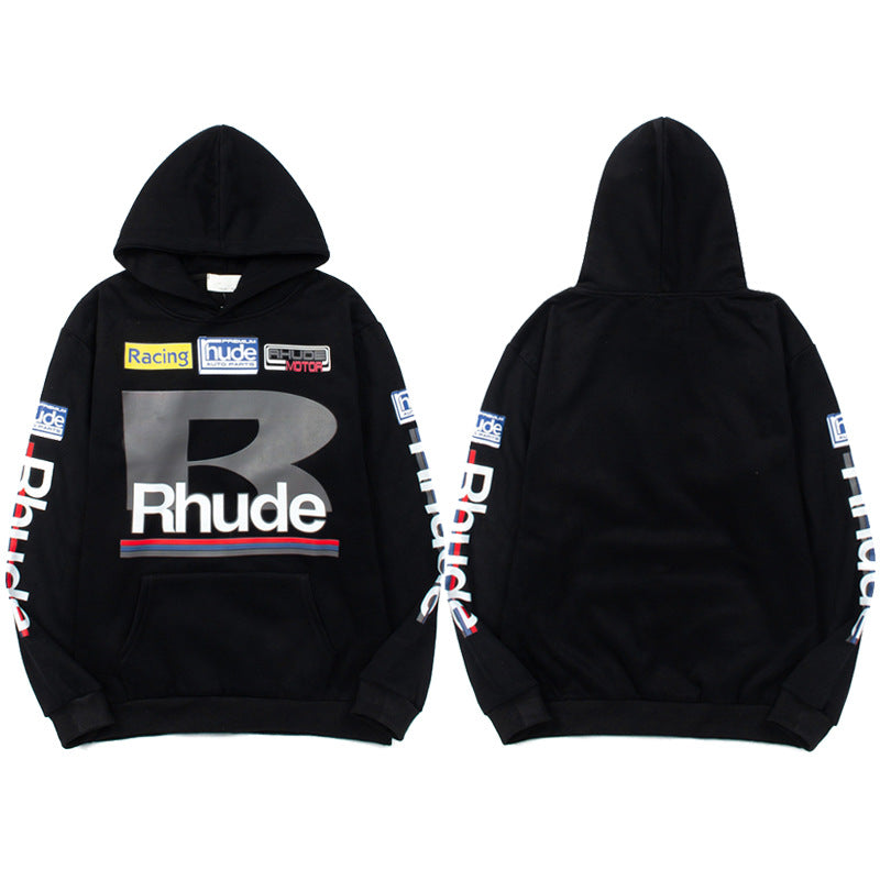 Rhude Vintage Eagle Flame Print Hoodie Retro Streetwear Loose Pullover