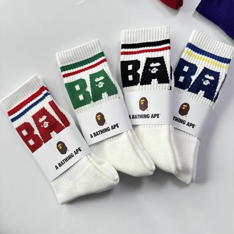 BAPE Ape Head Ribbed Crew Socks Multi Graphic Prints