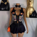 Vintage Graphic Lace Up Cutout Sleeveless Crop Tank Top