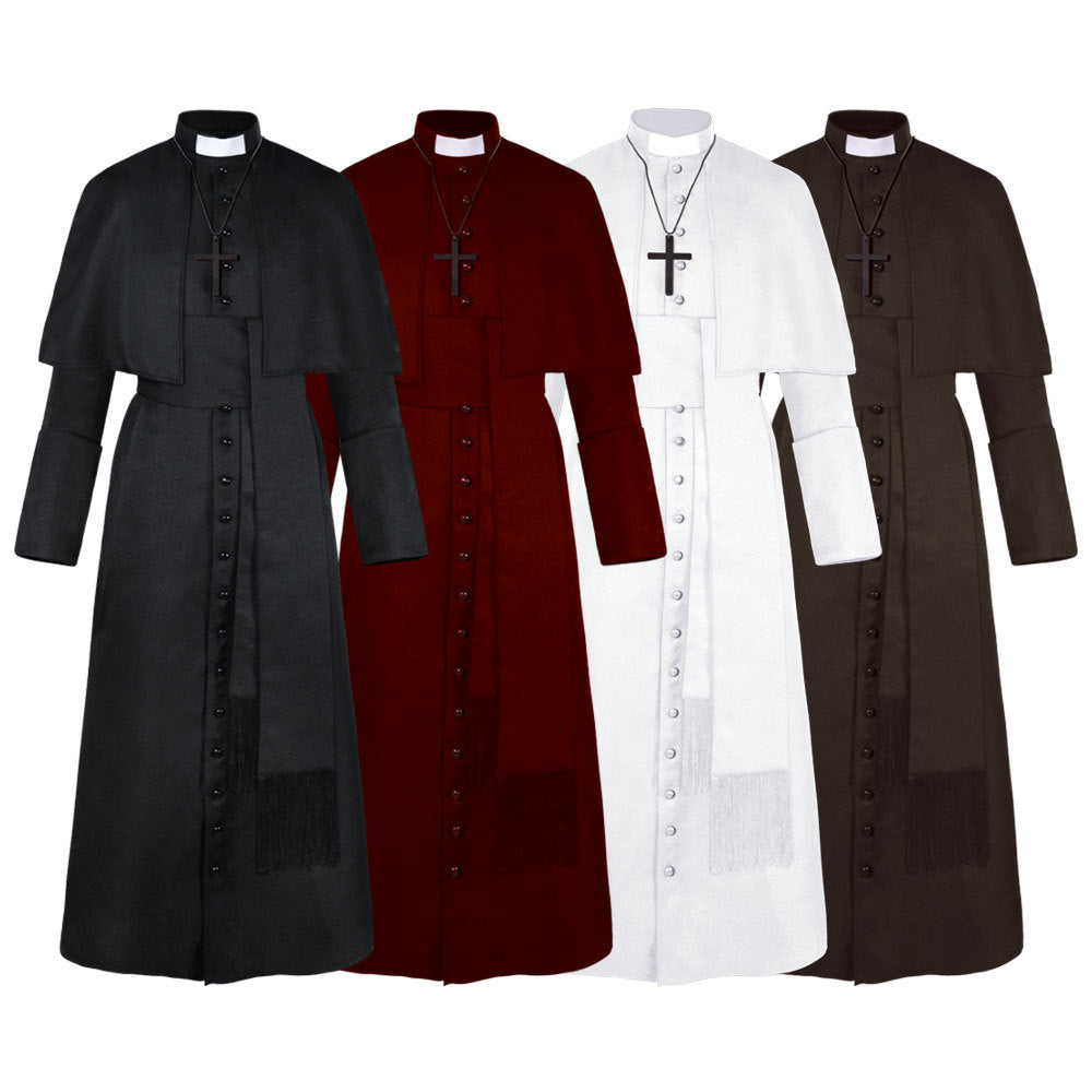 Halloween Men Priest Cosplay Medieval Long Robe Multi‑Color Party