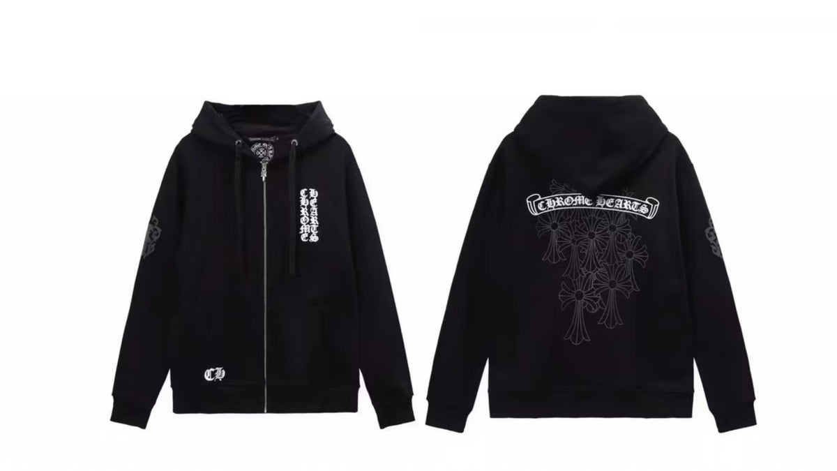 Chrome Hearts Horseshoe Sanskrit Cross Zip Up Hoodie Streetwear Unisex