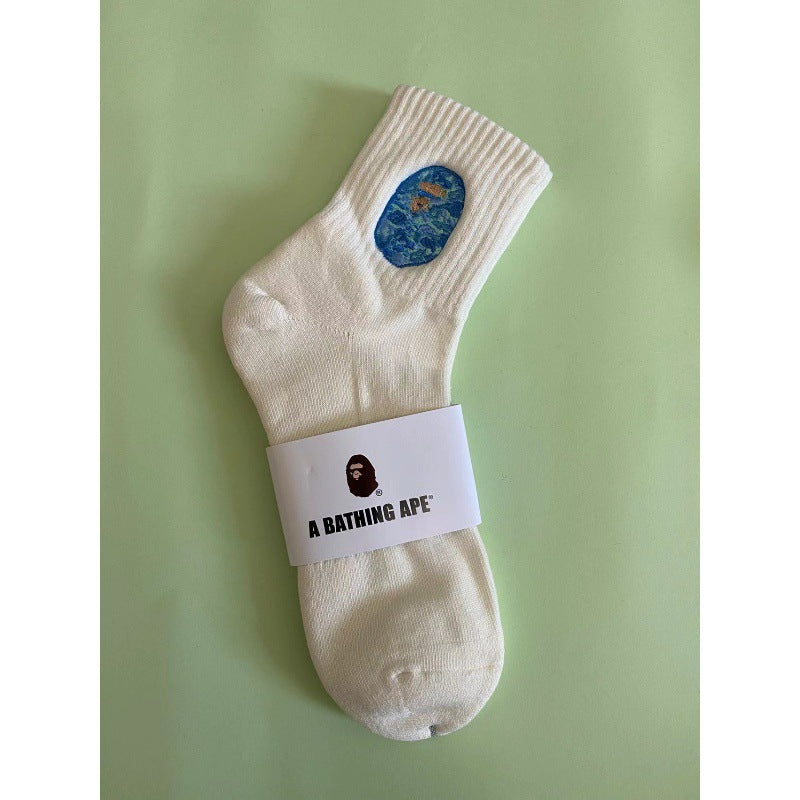 BAPE Ape Head Shark Embroidered Ribbed Crew Socks