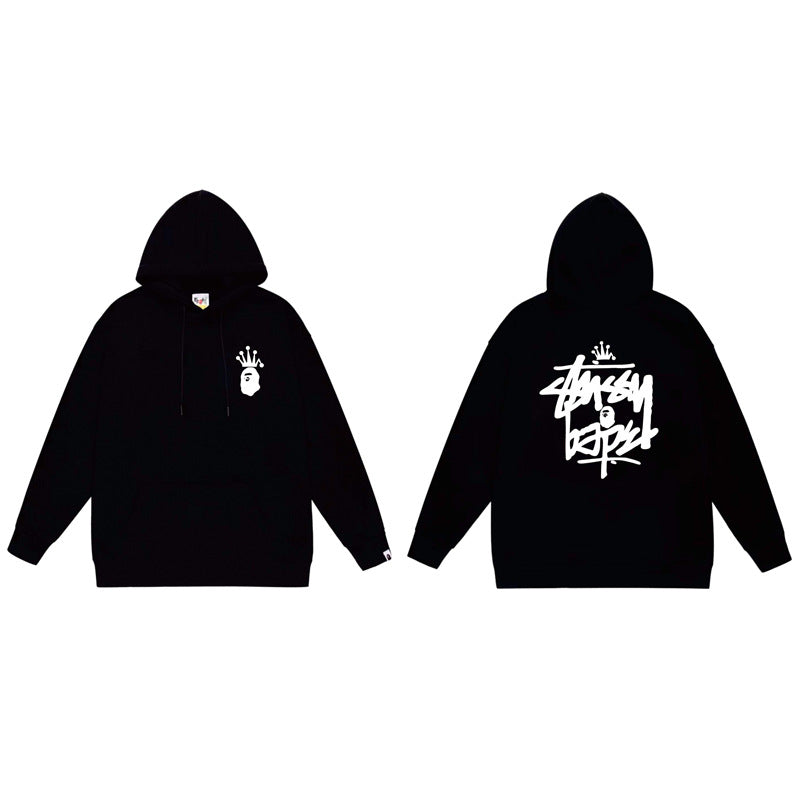 BAPE x Stussy Shark Graphic Hoodie Street Cotton Pullover Sweatshirt