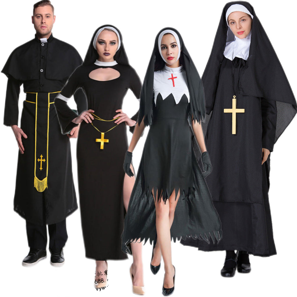 Halloween Men & Women Priest Nun Cosplay Easter Carnival Party Sets