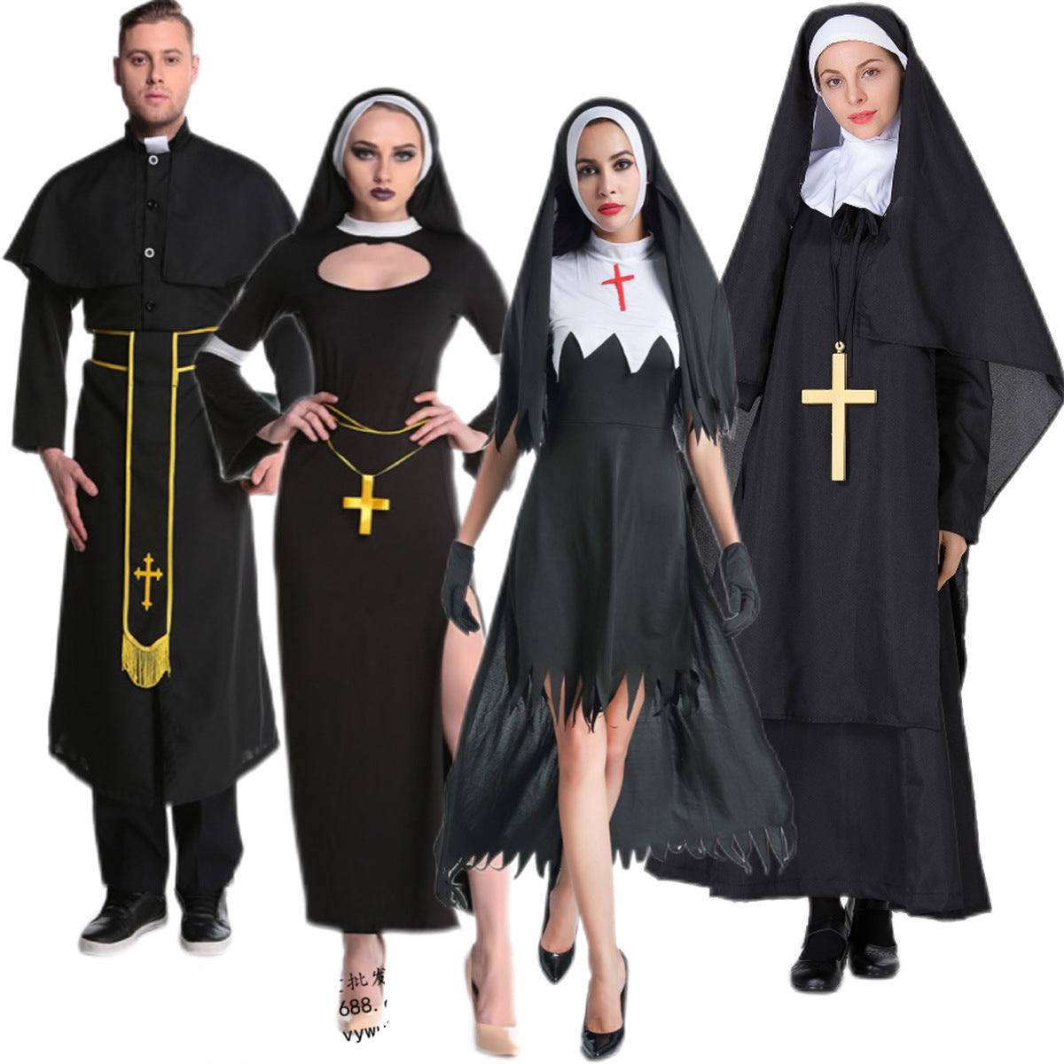 Halloween Men & Women Priest Nun Cosplay Easter Carnival Party Sets