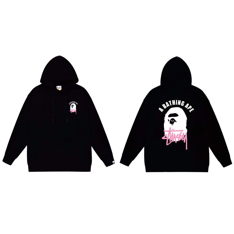 BAPE x Stussy Shark Graphic Hoodie Street Cotton Pullover Sweatshirt