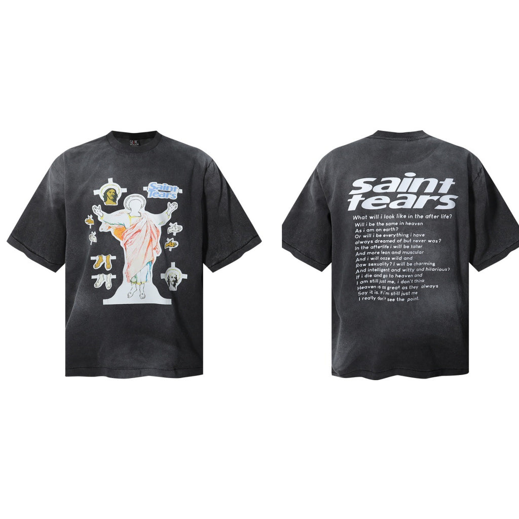 Saint Michael Vintage Washed Graphic Print Loose Streetwear T-Shirt