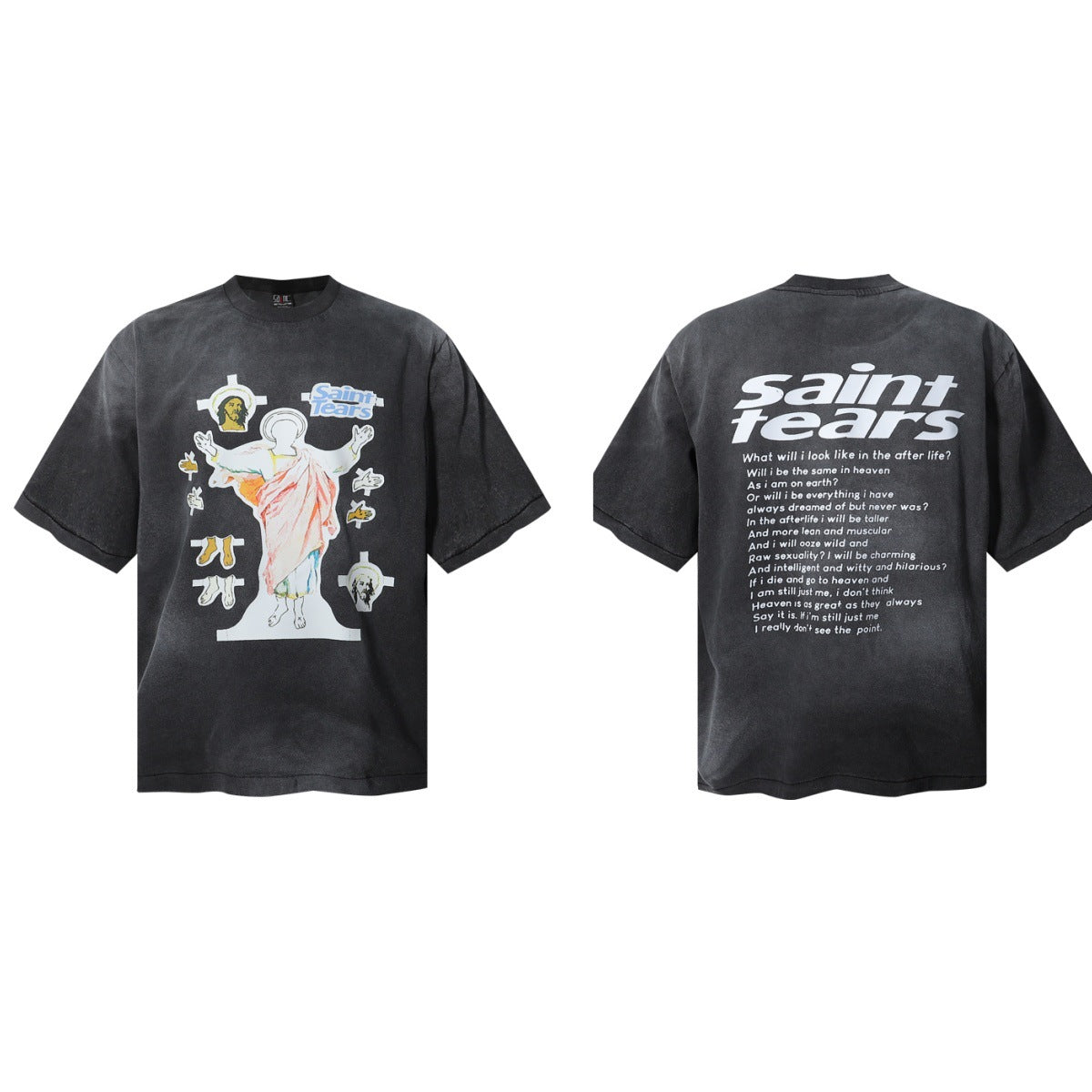 Saint Michael Vintage Washed Graphic Print Loose Streetwear T-Shirt