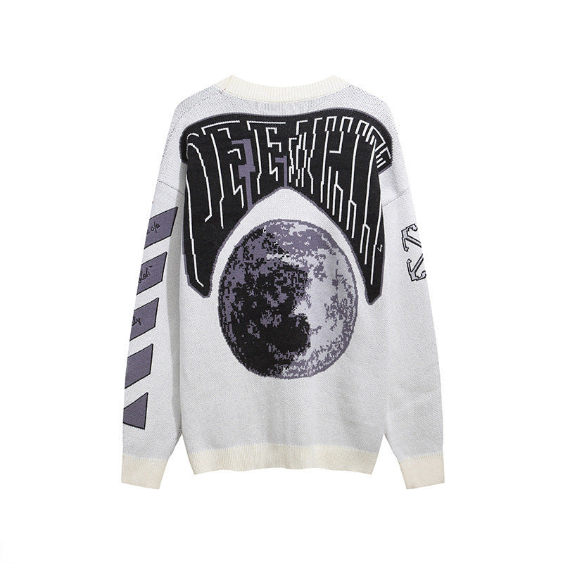 Off-White Moon Letter Pattern Knit Cardigan Sweater Unisex