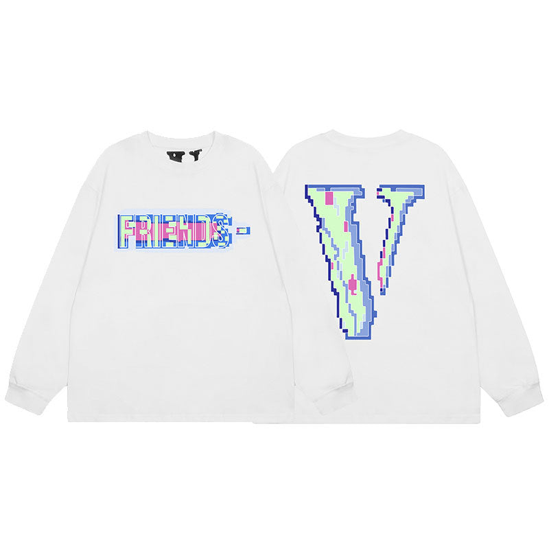 VLONE Big V Graphic Long Sleeve Tee Streetwear Cotton Oversized Shirt