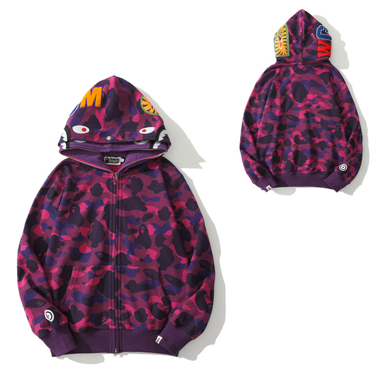 BAPE Shark Camo Print Full Zip Streetwear Hoodie Unisex