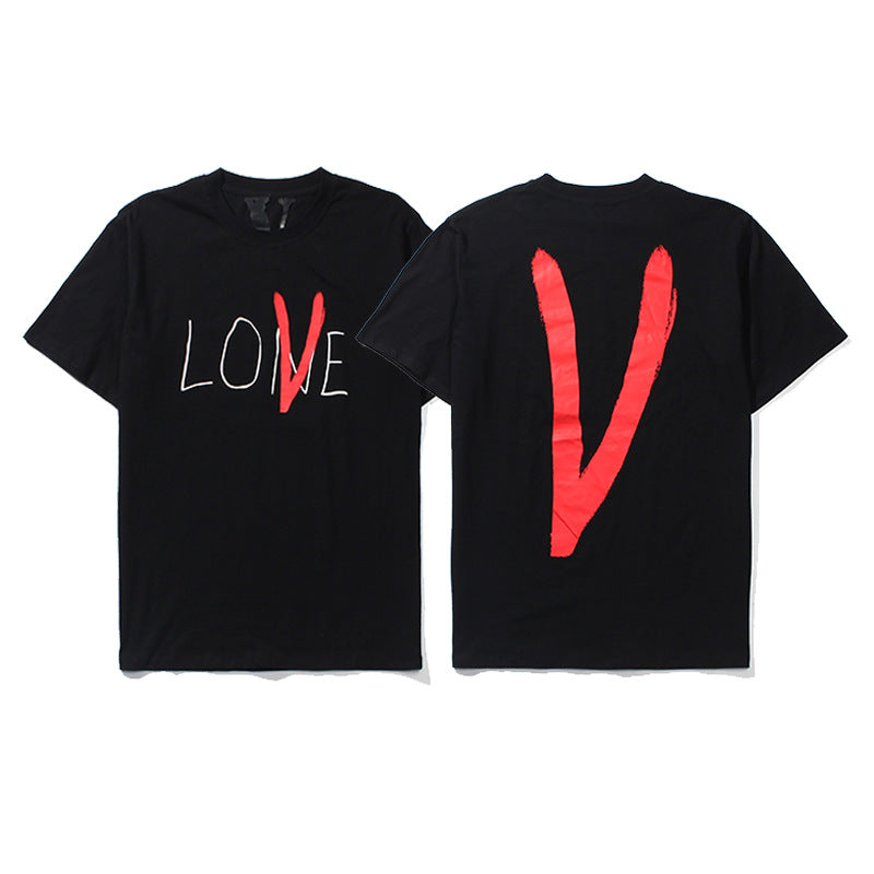 Vlone Big V Letter Graphic Print Short Sleeve Tee Streetwear Unisex