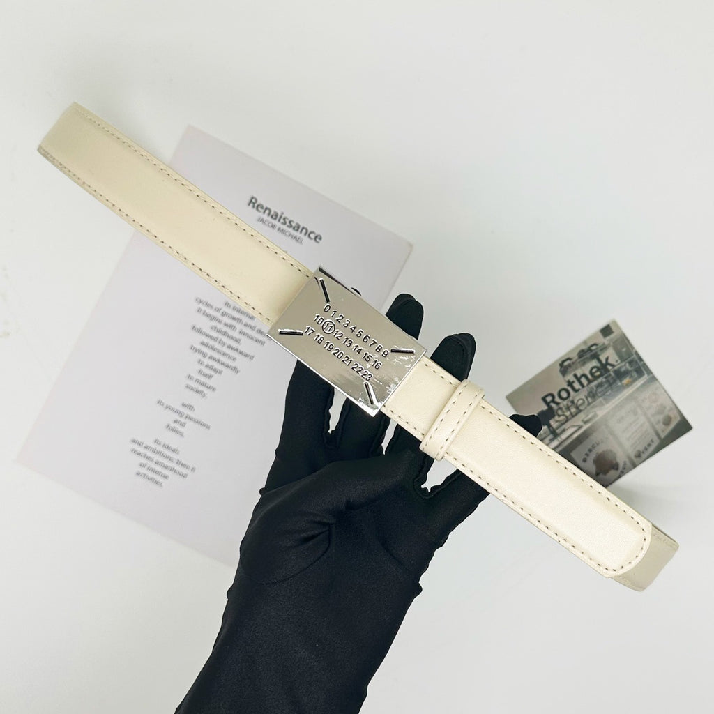 Maison Margiela Number Tag Flat Buckle Leather Belt Streetwear Unisex