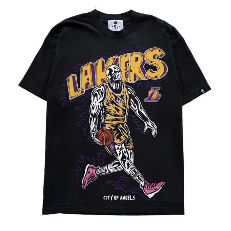 Vintage NBA Team Skelett Grafik Unisex Oversized Streetwear Baumwoll T-Shirt