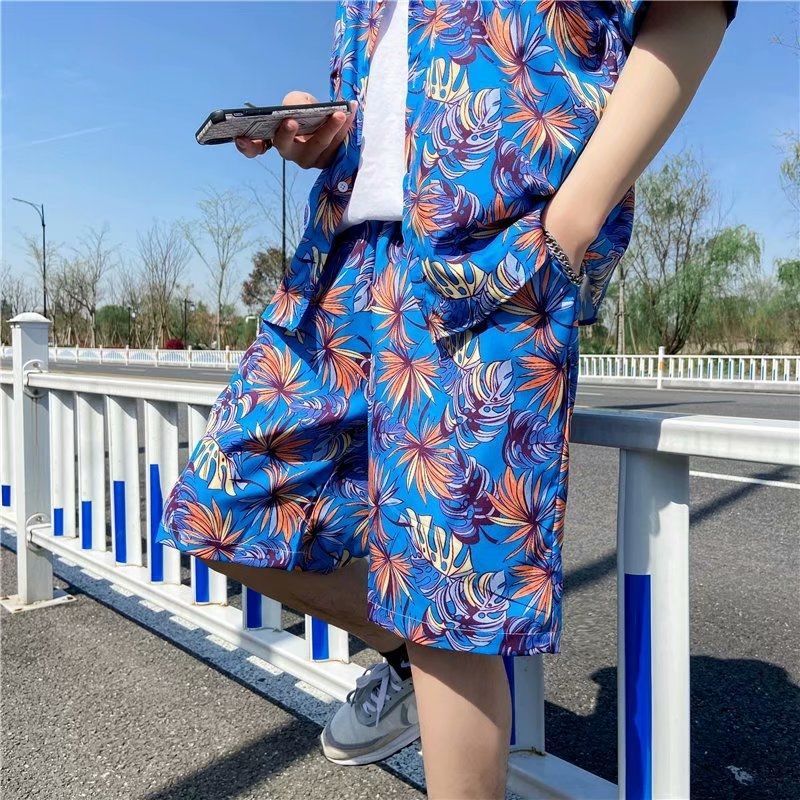 Couple Quick Dry Floral Loose Tropical Beach Shirt Shorts Set