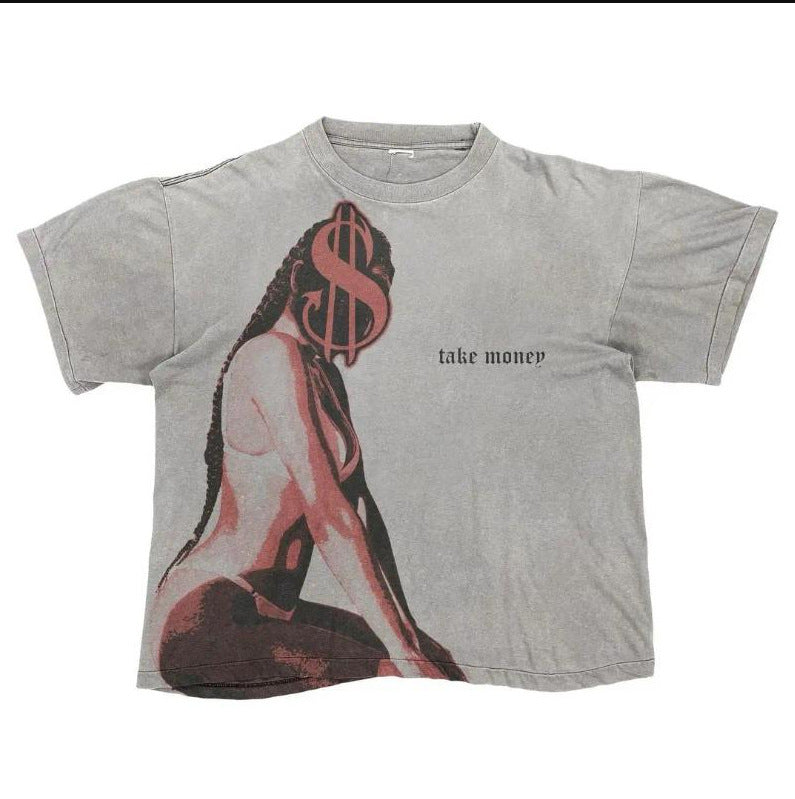 Noxick Studios Y2K Retro Porträt Oversized Vintage Baumwoll-T-Shirt
