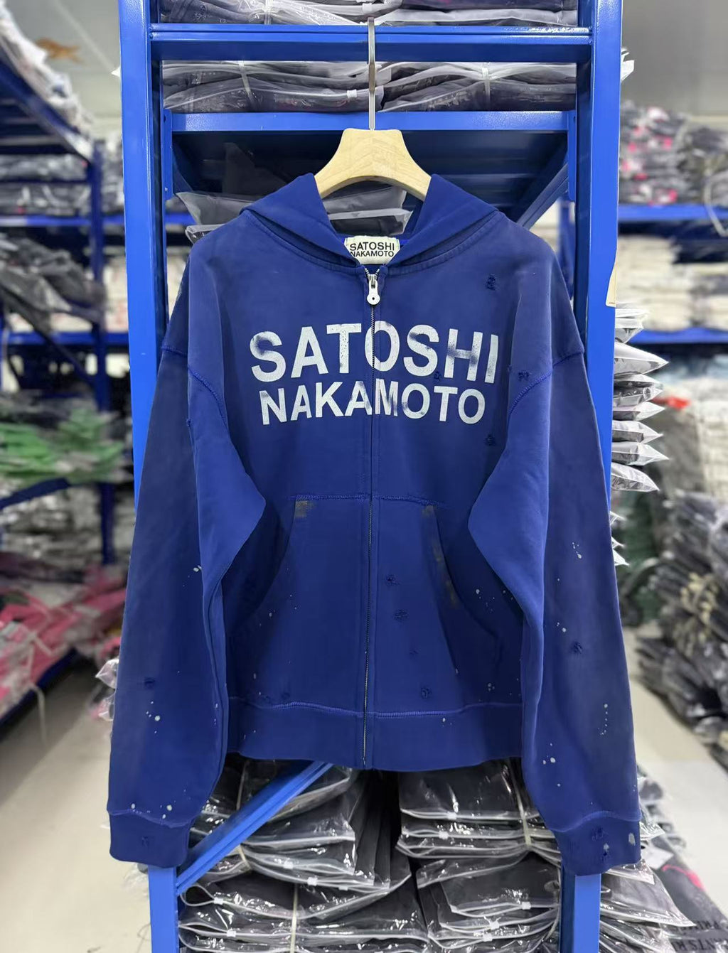 Satoshi Nakamoto Washed Distressed Zip Hoodie Splash Ink Street Jacket