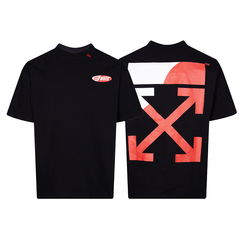 Tape Arrow Graphic Print Streetwear Crew Neck Short Sleeve T Shirt