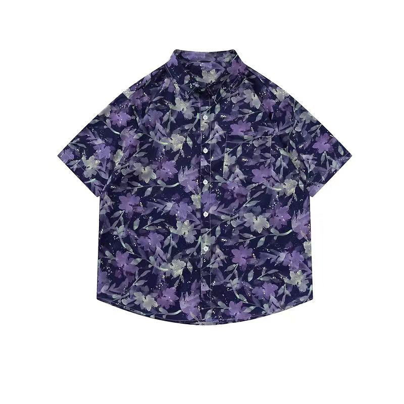 Mens Tropical Hawaiian Floral Loose Short Sleeve Summer Shirt 8002-8034