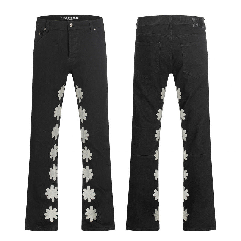 LOSTSHDWS Floral-Embroidered Flared-Hem Jeans