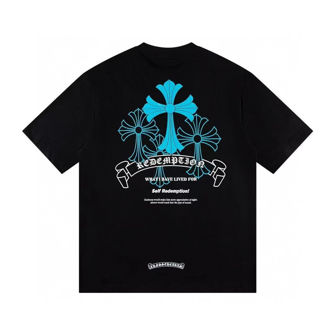 Chrome Hearts Color Sanskrit Cross Print Short Tee Unisex Y2K