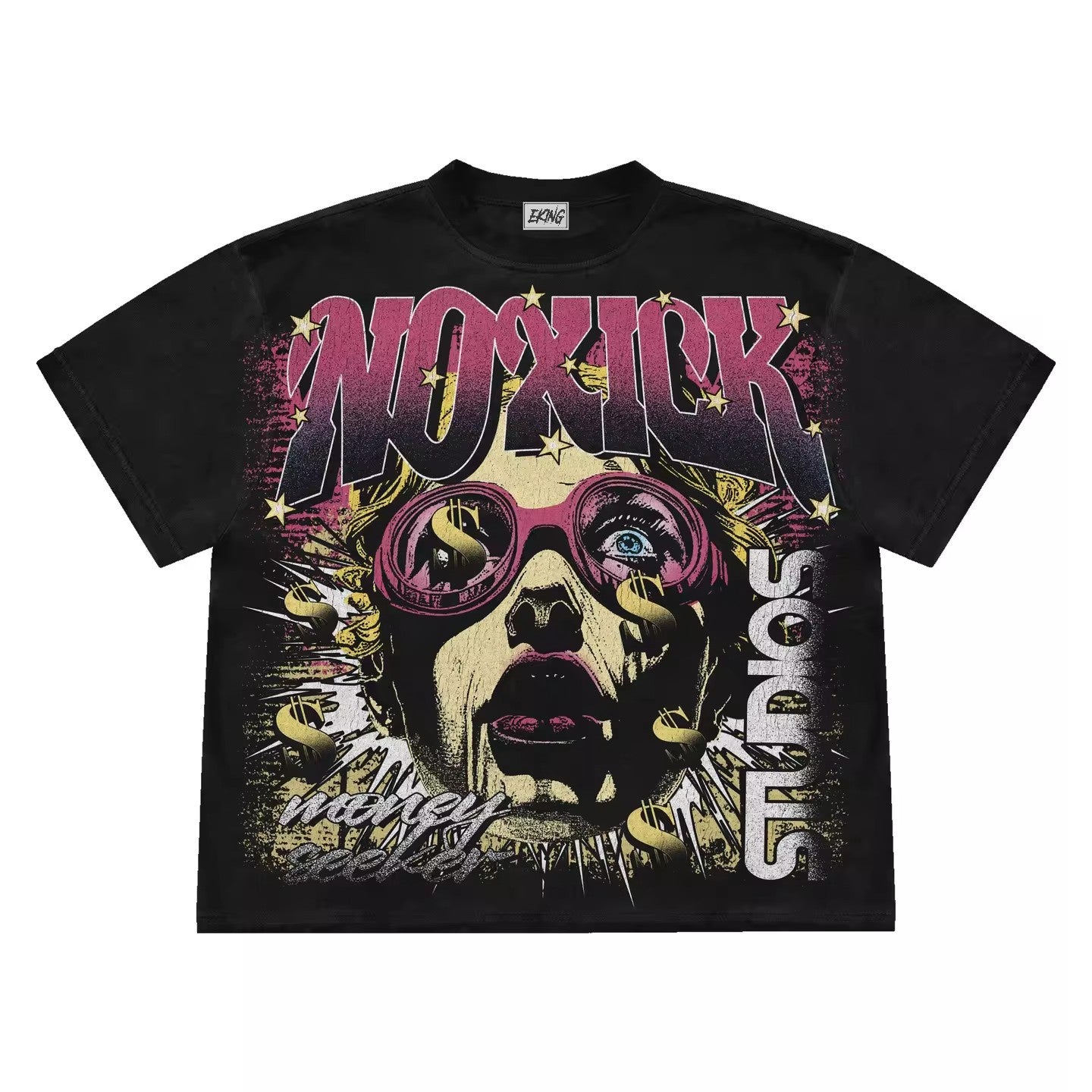 Noxick Studios Y2K Retro Porträt Oversized Vintage Baumwoll-T-Shirt