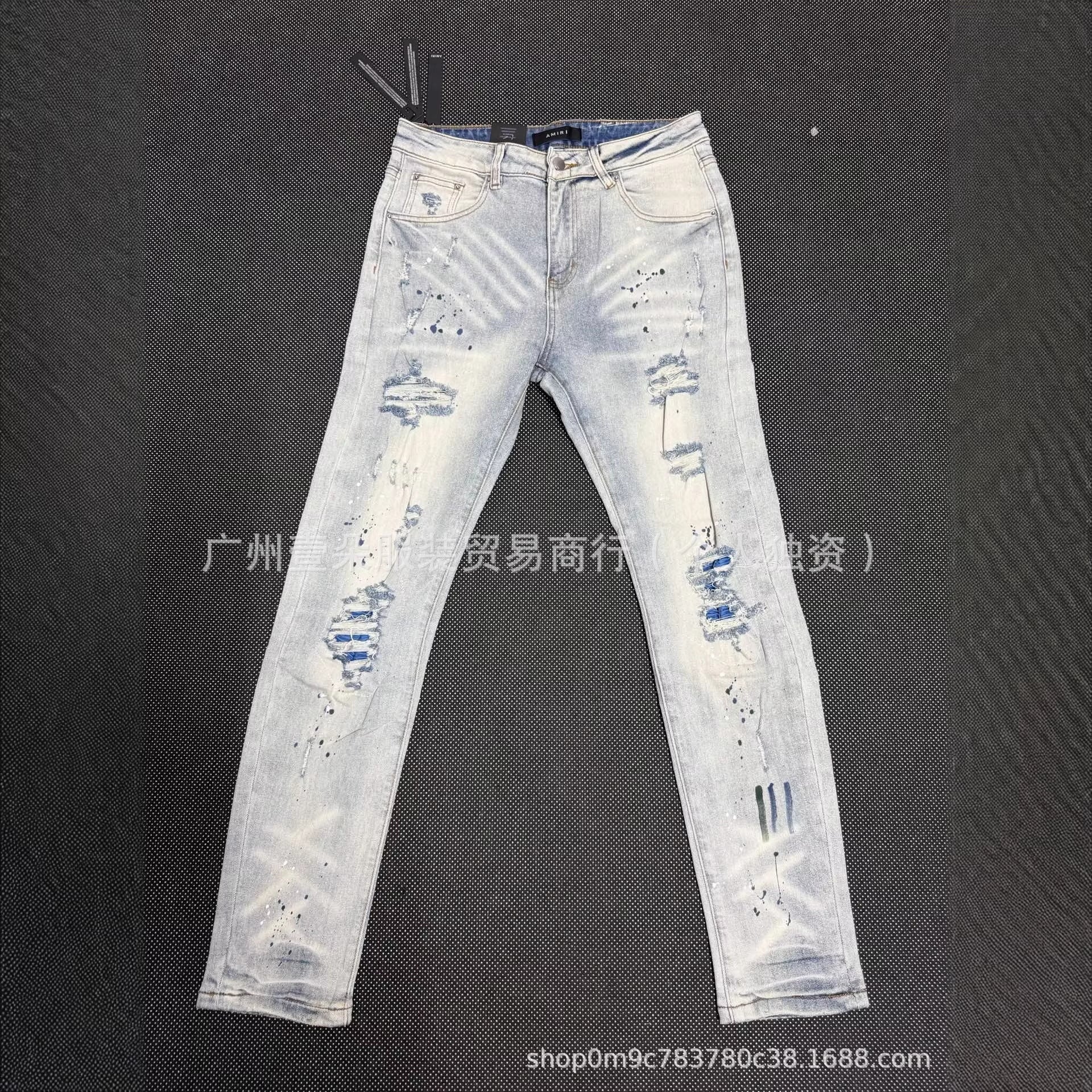 Amiri Patch Distressed Paint‑Splash Slim Fit Denim Jeans Unisex