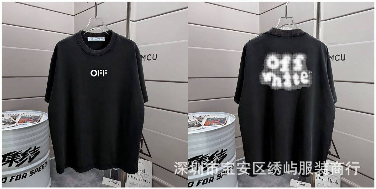 Off-White Washed Distressed Crew Neck Short Sleeve T Shirt Unisex