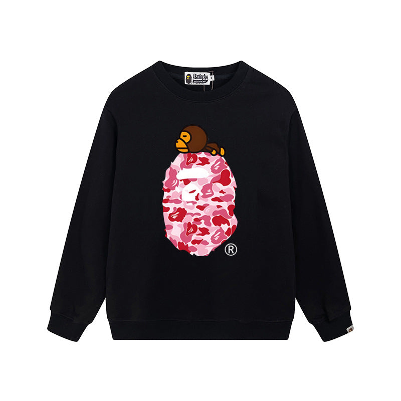 Bape Arch Letter Shark Ape Head Washed Oversized Crewneck Streetwear