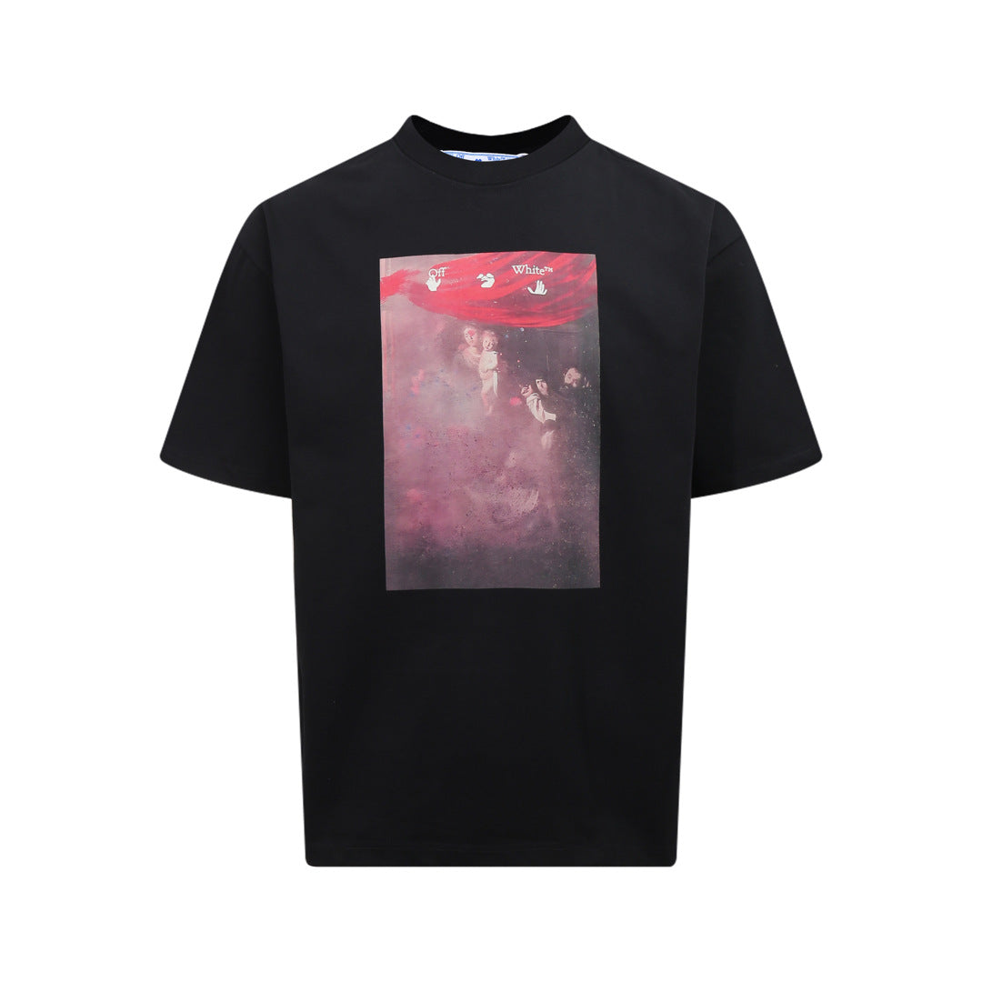 Tape Arrow Graphic Print Streetwear Crew Neck Short Sleeve T Shirt