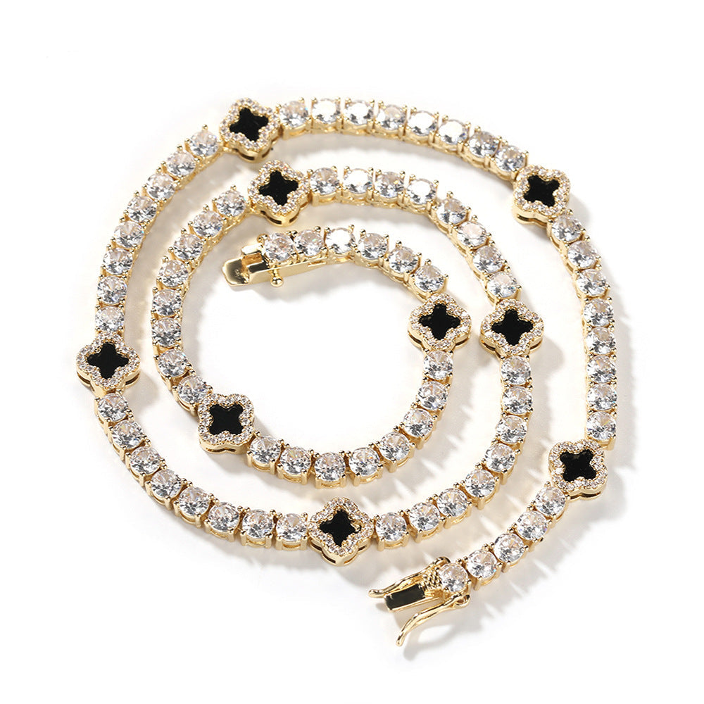 Iced Four Leaf Clover Tennis Chain Necklace