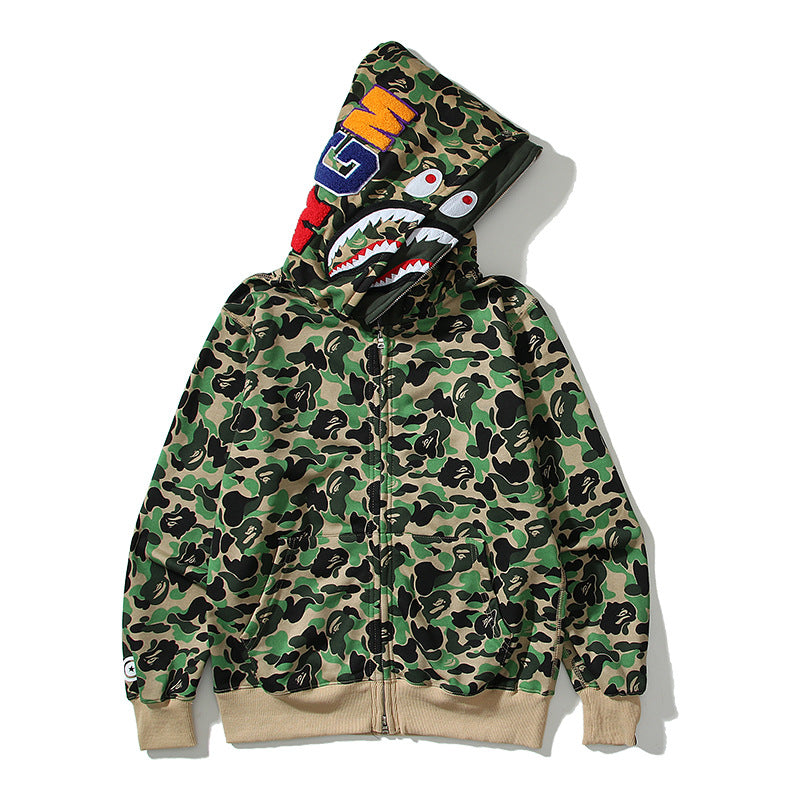 BAPE Shark Camo Print Full Zip Streetwear Hoodie Unisex