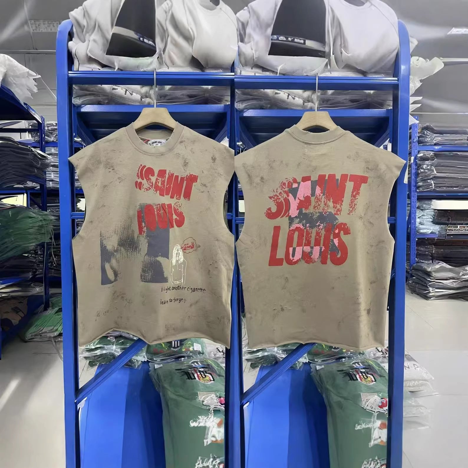 SSSAINT LOUIS Cartoon Graphic Washed Distressed Sleeveless Tank Top
