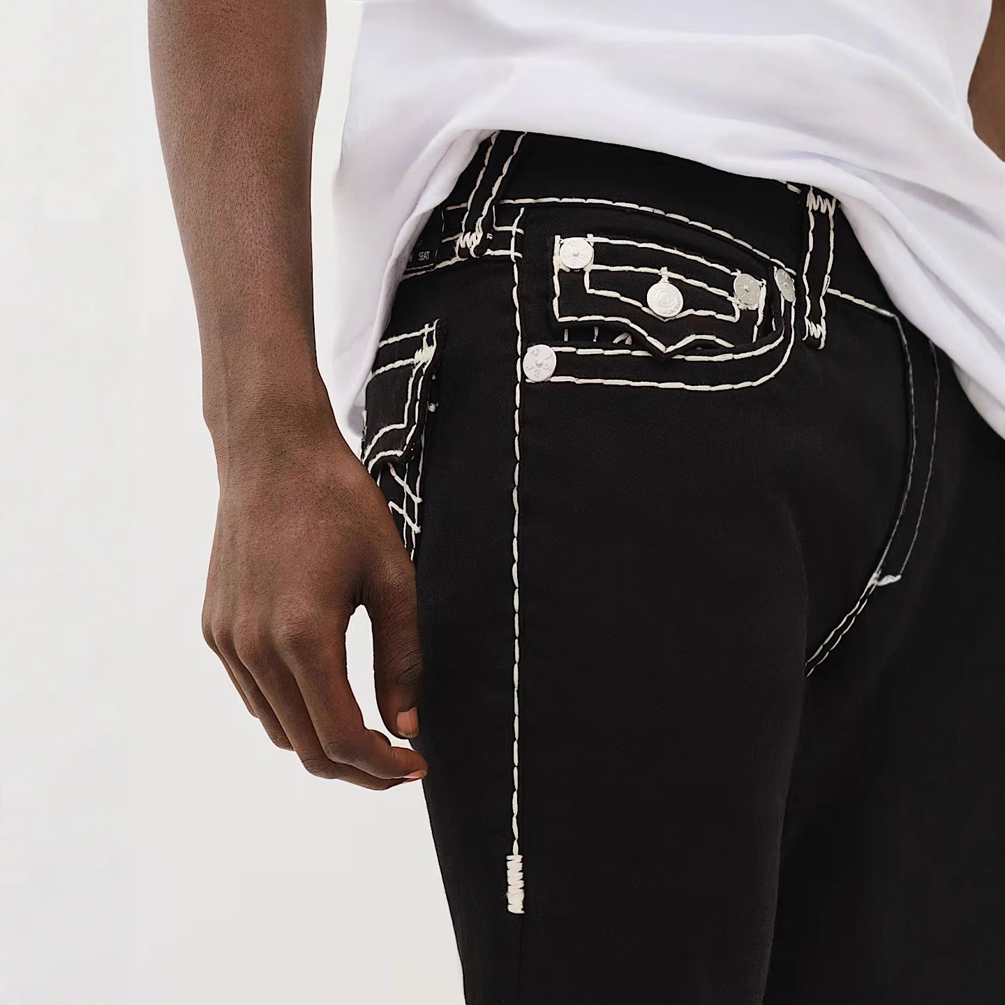 True Religion White Contrast Stitch Horseshoe Straight Jeans Men Y2K