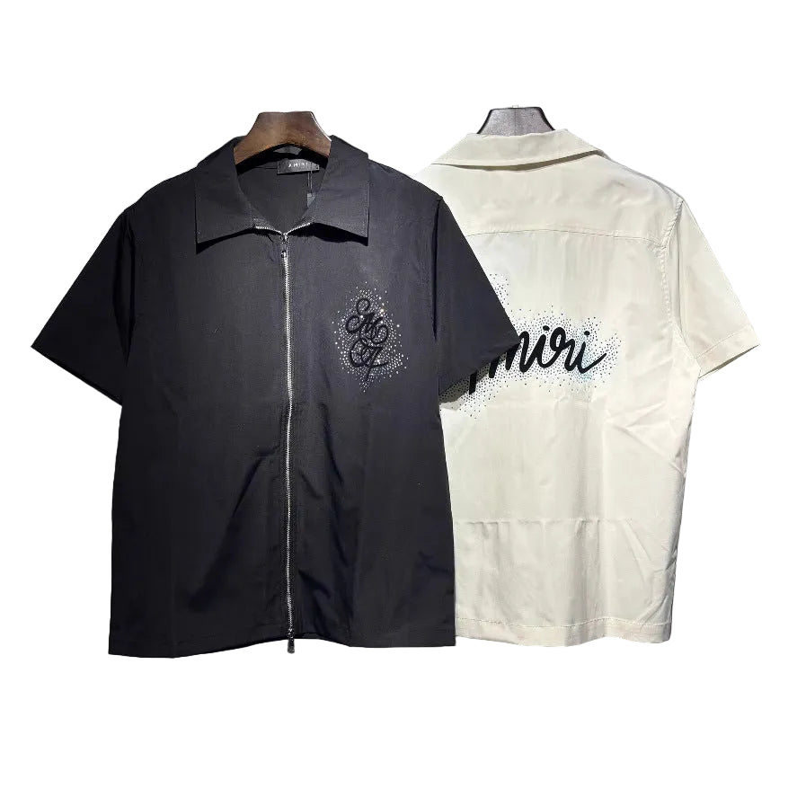 Amiri Rhinestone Letter Nylon Double Zip Short Sleeve Shirt Unisex
