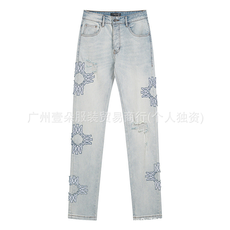 Amiri Blue Jeans Washed Distressed Straight‑Leg Loose Unisex