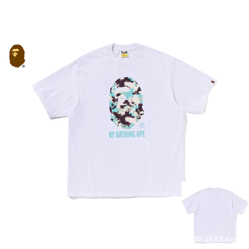 BAPE Shark Ape Head Camo Print Crew Neck Short Sleeve T‑Shirt Unisex