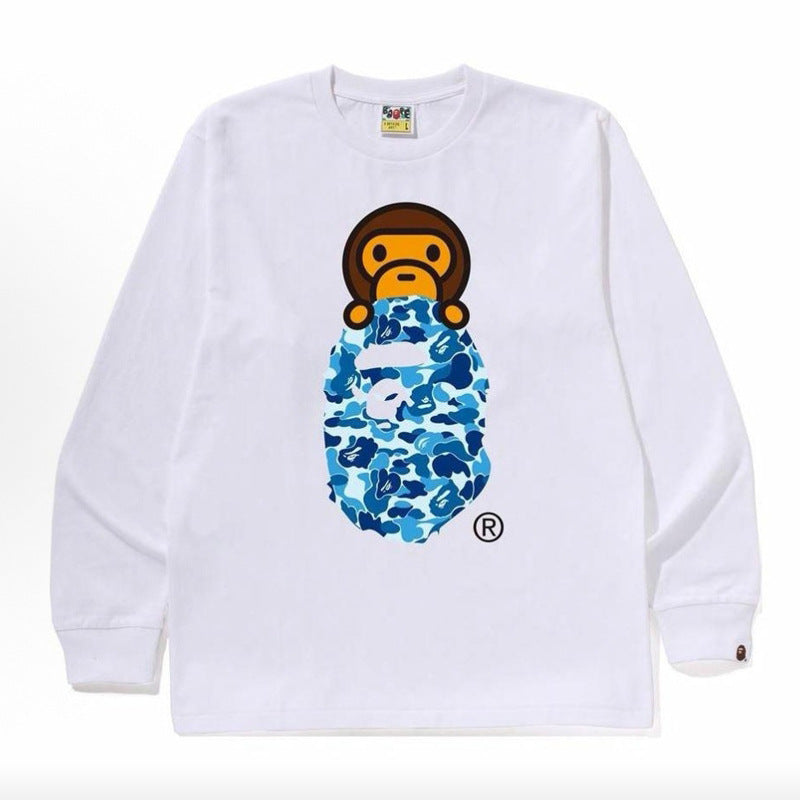 Bape Multi‑Ape‑Head Graphic Oversized Long Sleeve Tee Streetwear