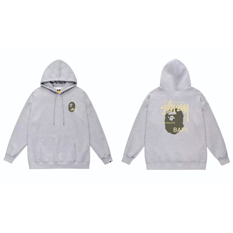 BAPE x Stussy Shark Graphic Hoodie Street Cotton Pullover Sweatshirt