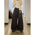 Brown Hello Kitty Print Wide Leg Denim Jeans High Waist Loose Trousers