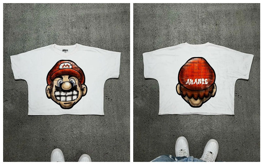 Y2K Cartoon- & Anime-Grafik Unisex Oversized Streetwear Baumwoll-T-Shirt