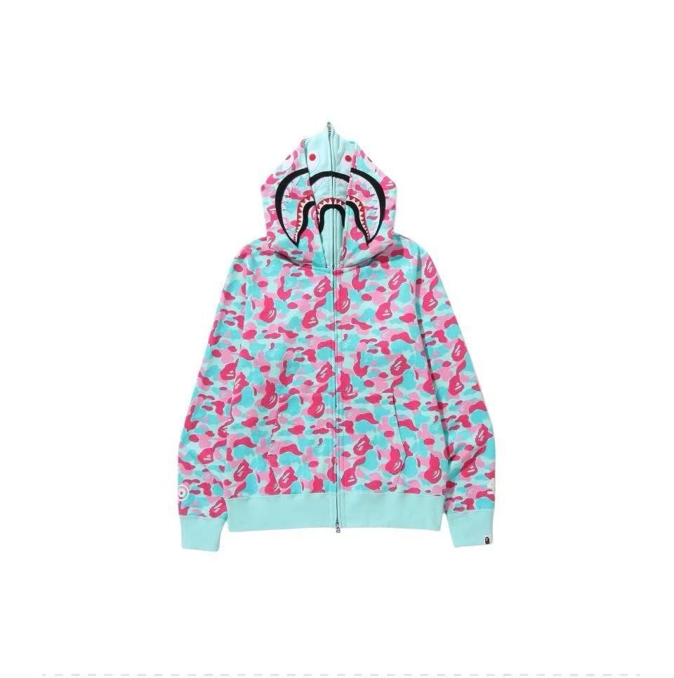 BAPE Double Hood Shark Tiger Camo Embroidered Zip Hoodie