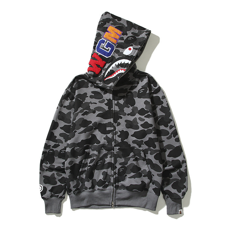 BAPE Shark Camo Print Full Zip Streetwear Hoodie Unisex