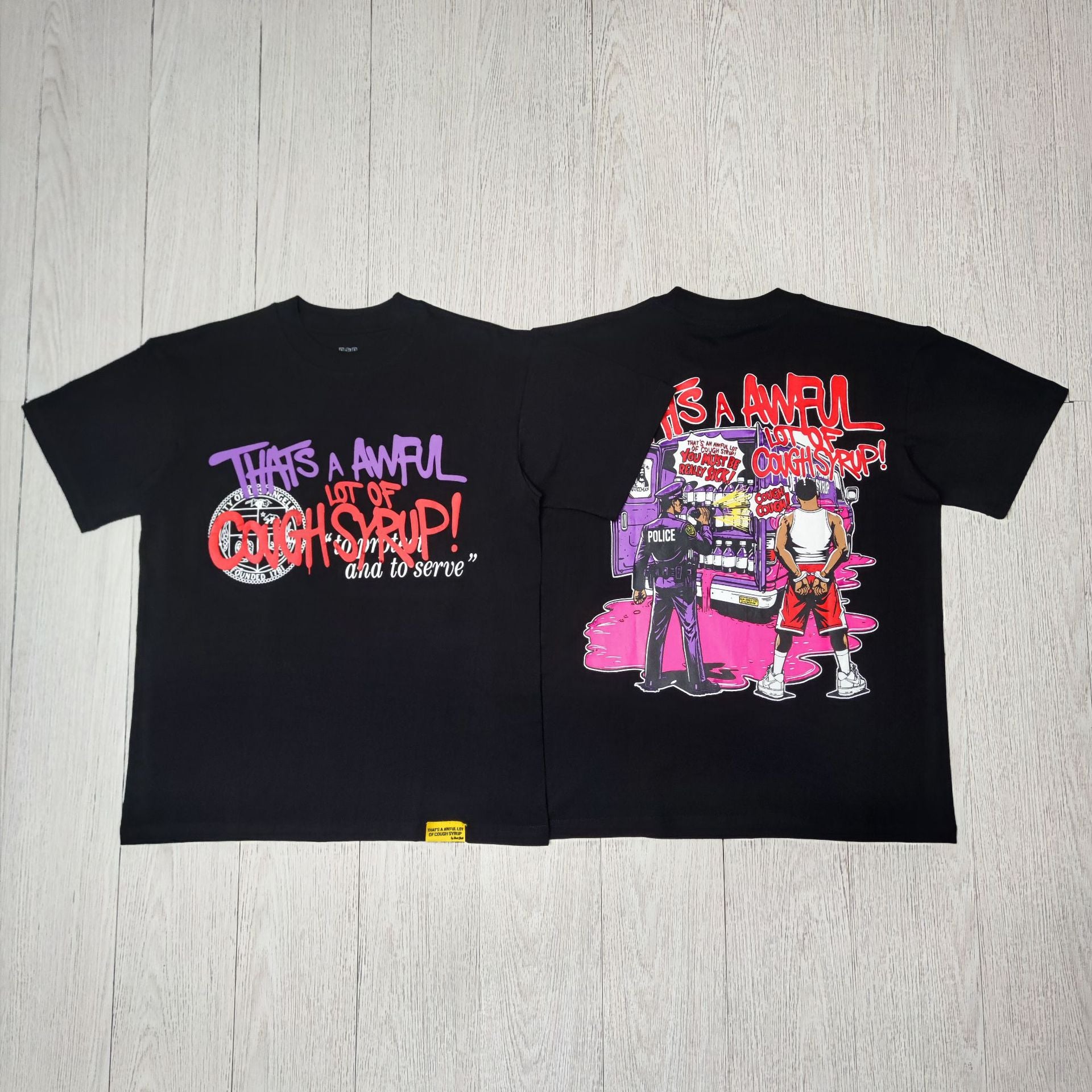 ALOCS Cough Syrup Letter Graphic Short Sleeve Tee Streetwear Unisex