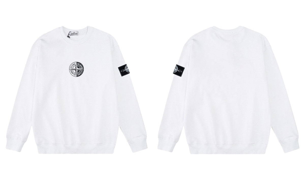 Stone Island Compass Print Crewneck Sweatshirt Men Autumn Pullover